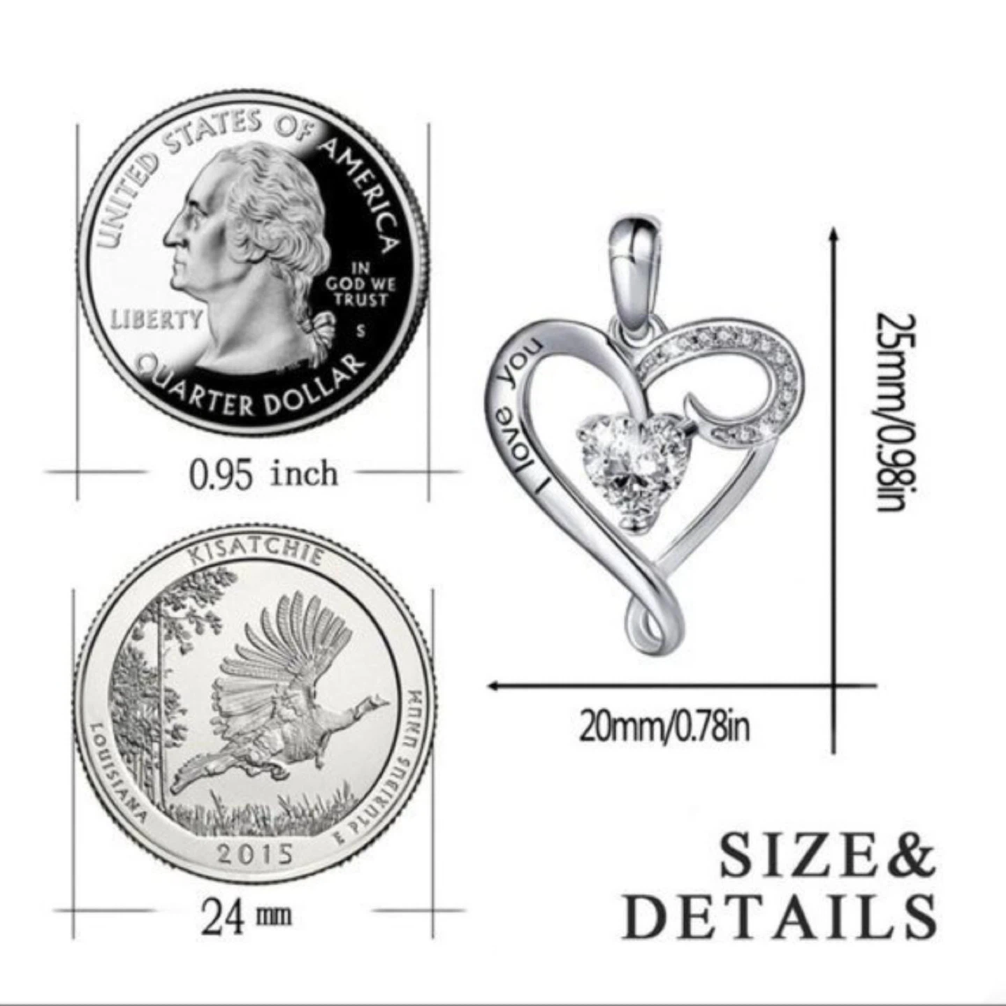 S925 Sterling Silver Heart Shaped “I Love You” Necklace - photo 2