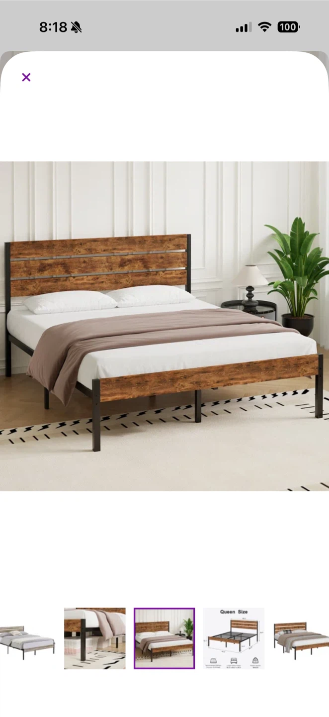 Queen Size Bed Frame with Wood Headboard - photo 2