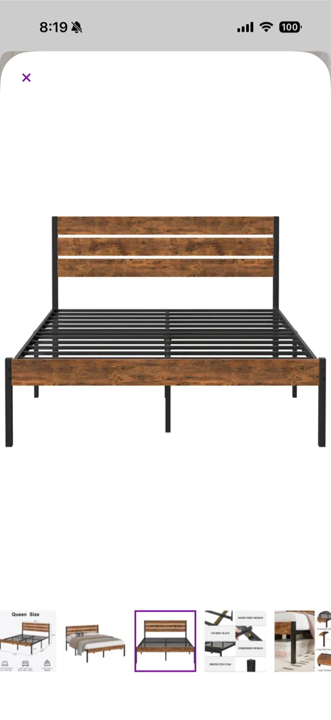Queen Size Bed Frame with Wood Headboard - photo 3