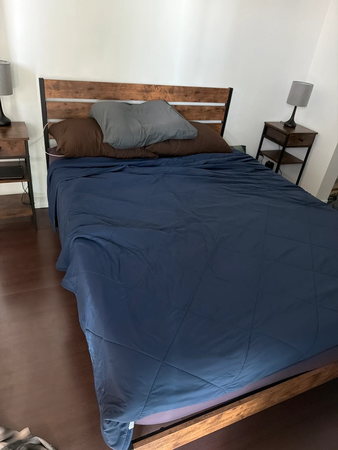 Queen Size Bed Frame with Wood Headboard