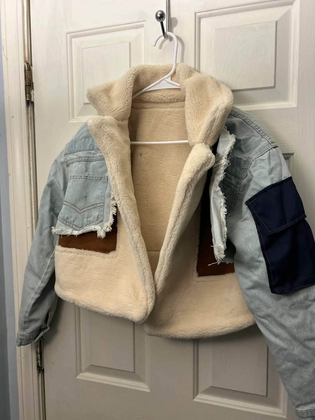 Denim Sherpa Lined Jacket with Suede Panels