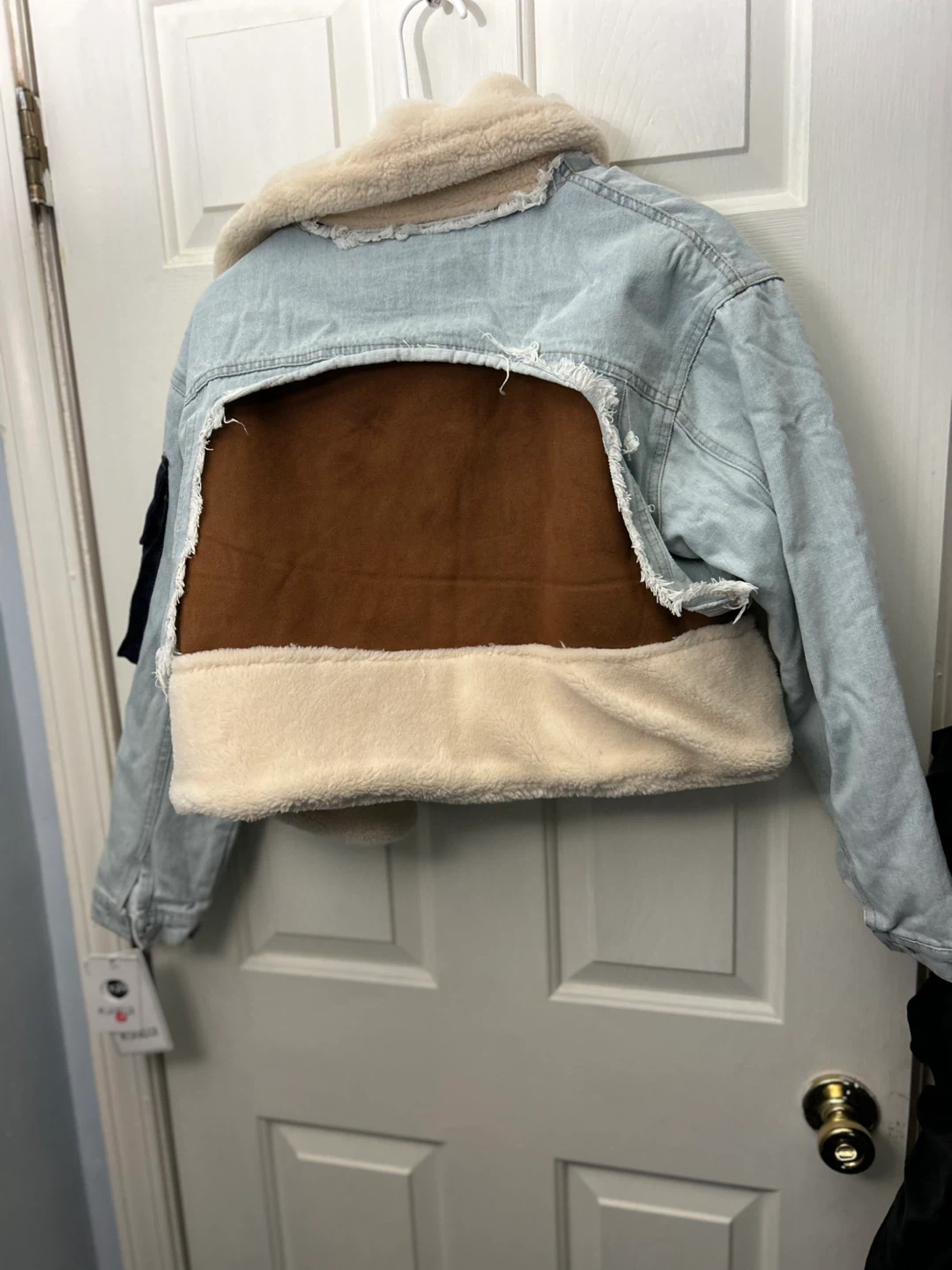 Denim Sherpa Lined Jacket with Suede Panels - photo 2