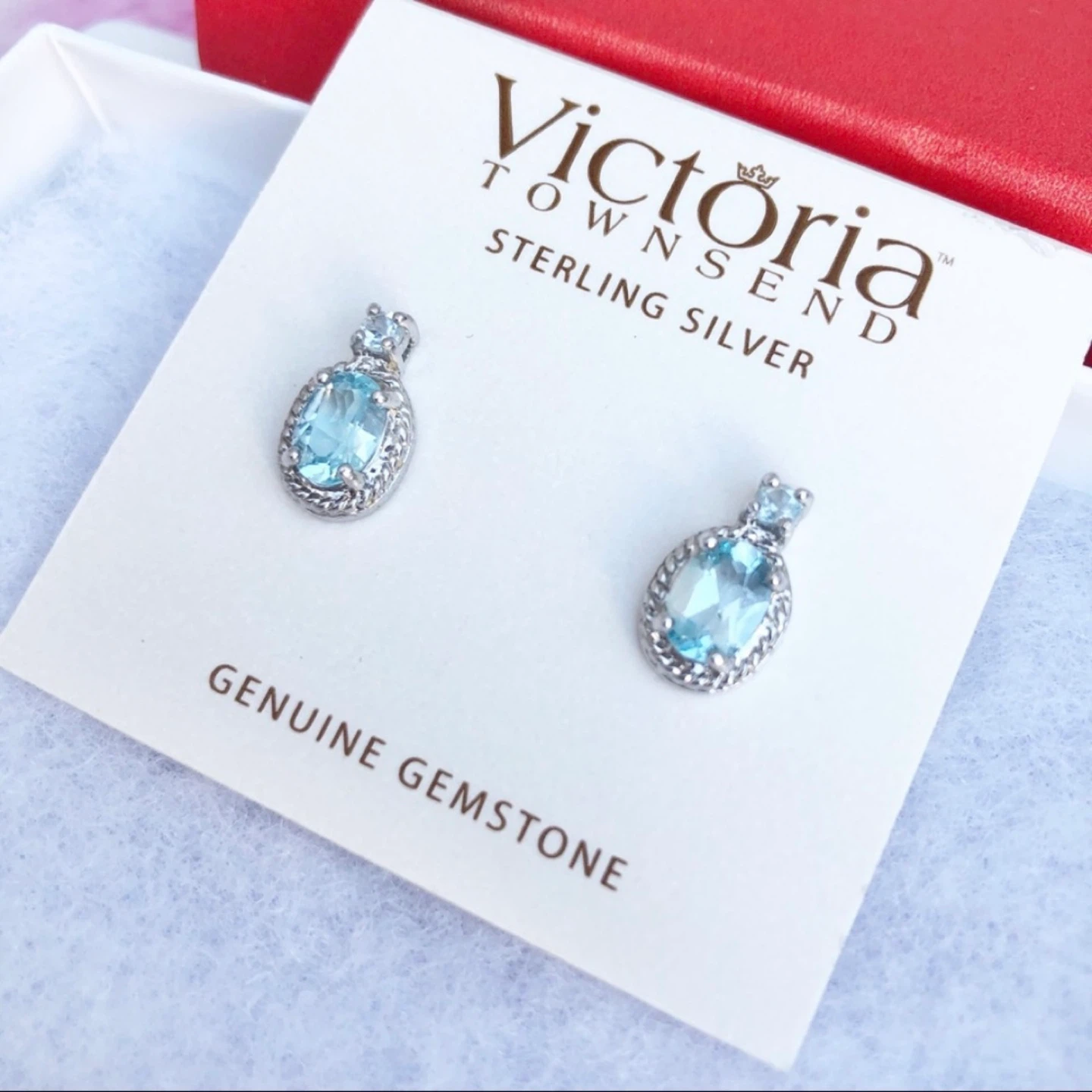 NEW Victoria Townsend Genuine Blue Topaz and Diamond Earrings