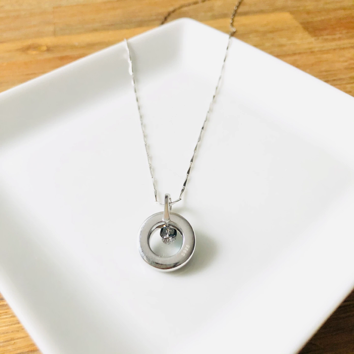 S925 Sterling Silver Blue Crystal Round Pendant Necklace - photo 3