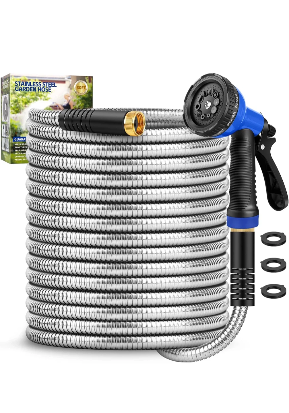 Stainless Steel Garden Hose with 10-Mode Spray Nozzle - photo 3