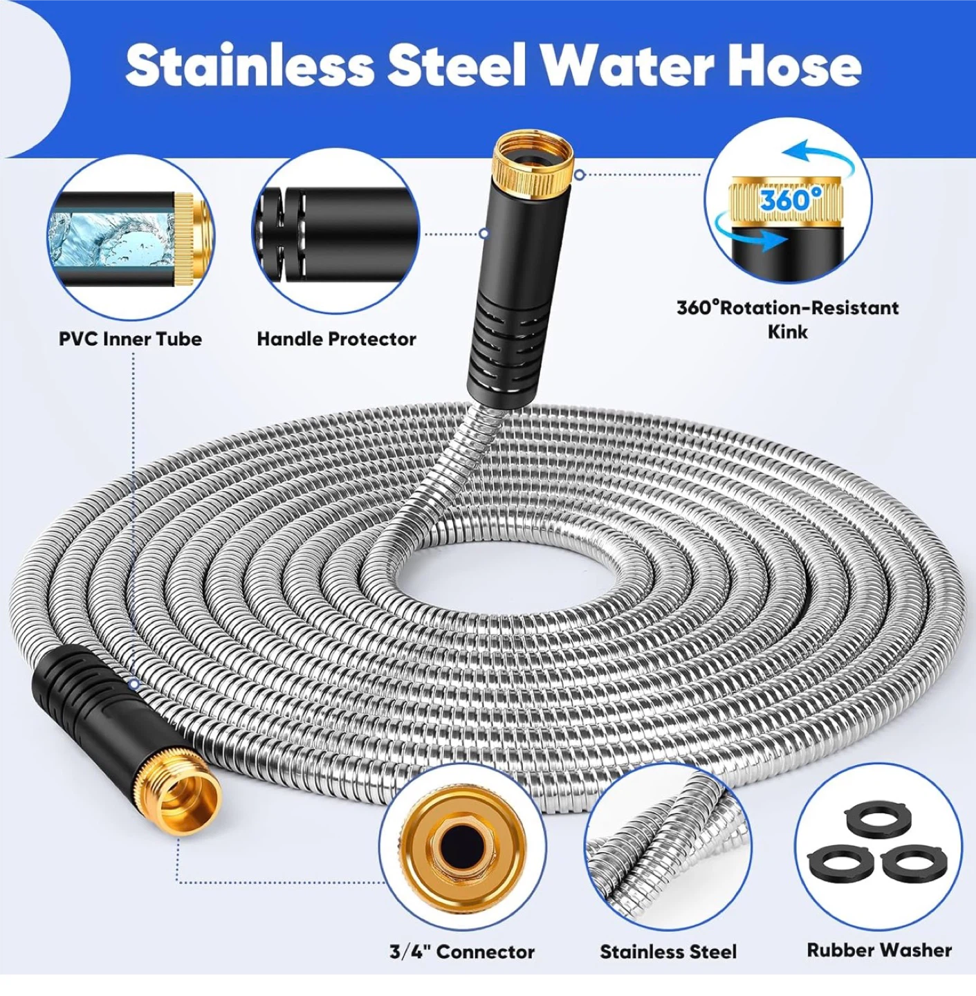 Stainless Steel Garden Hose with 10-Mode Spray Nozzle - photo 2
