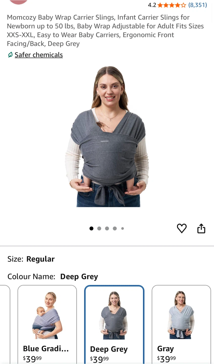 Momcozy Baby Wrap Carrier Sling - Deep Grey