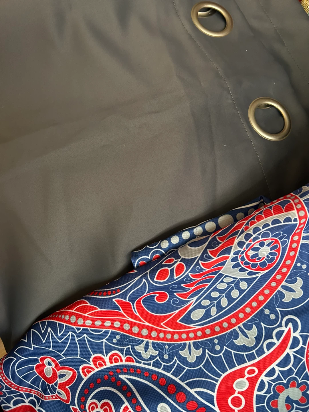 Gray Grommet Curtains Panel and  Blue Paisley Accent. - FREE