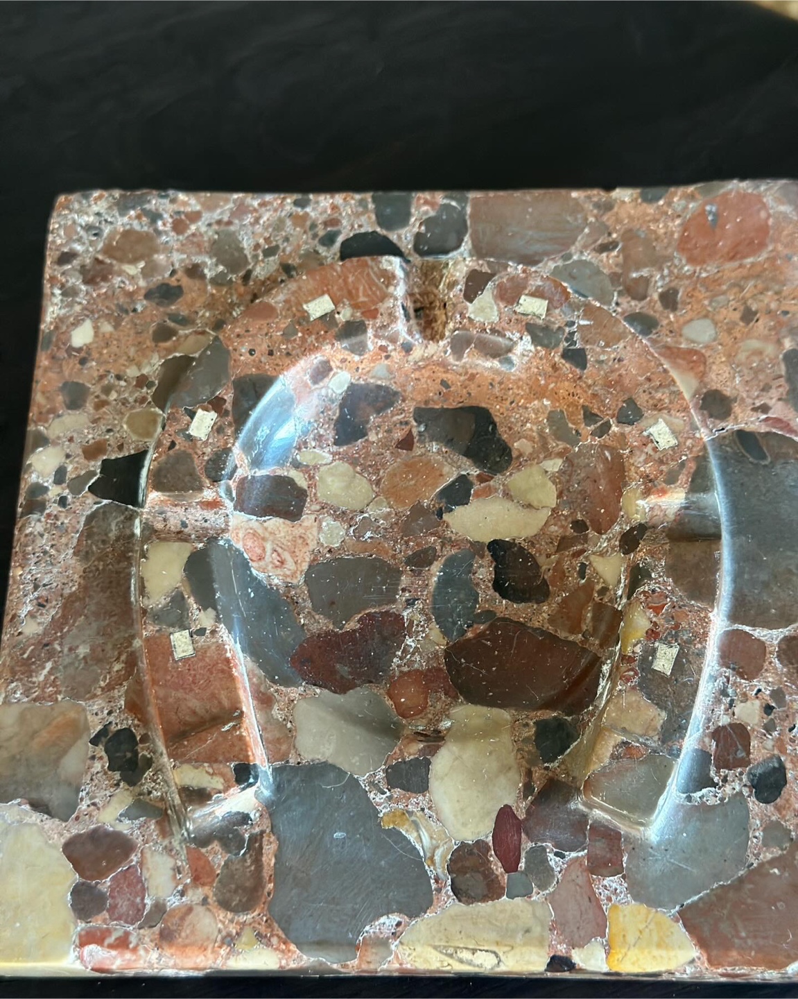 Vintage Lucky Horseshoe Breccia Marble Ashtray Catchall Portugal - photo 3