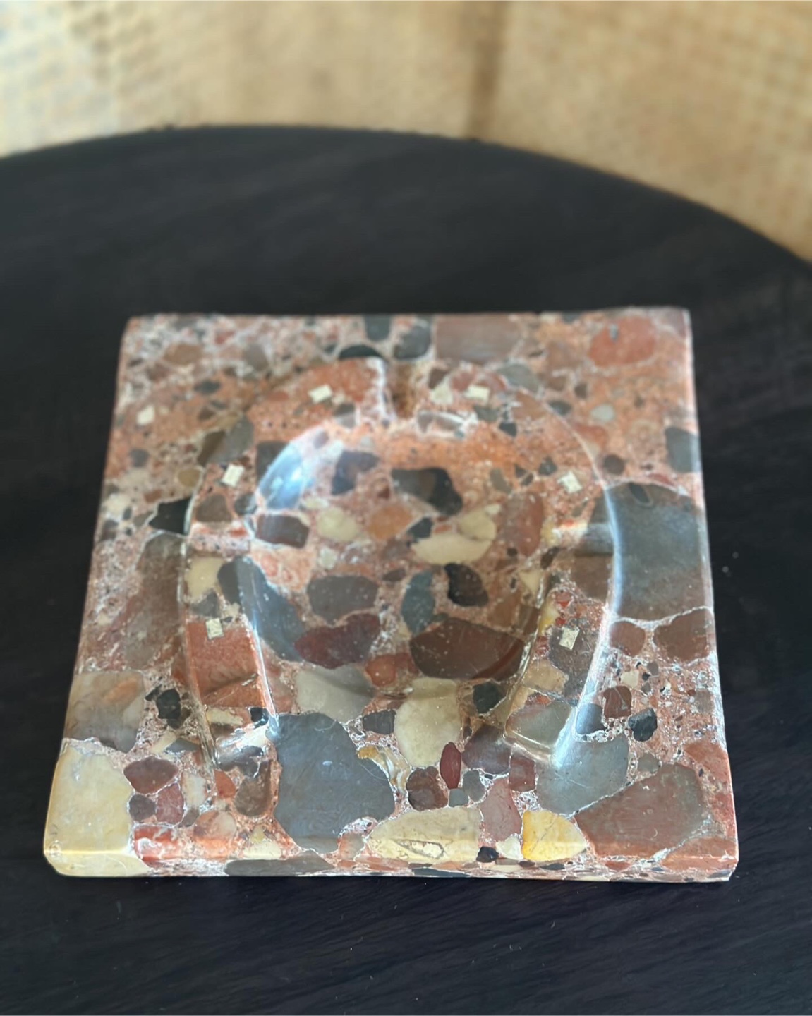 Vintage Lucky Horseshoe Breccia Marble Ashtray Catchall Portugal