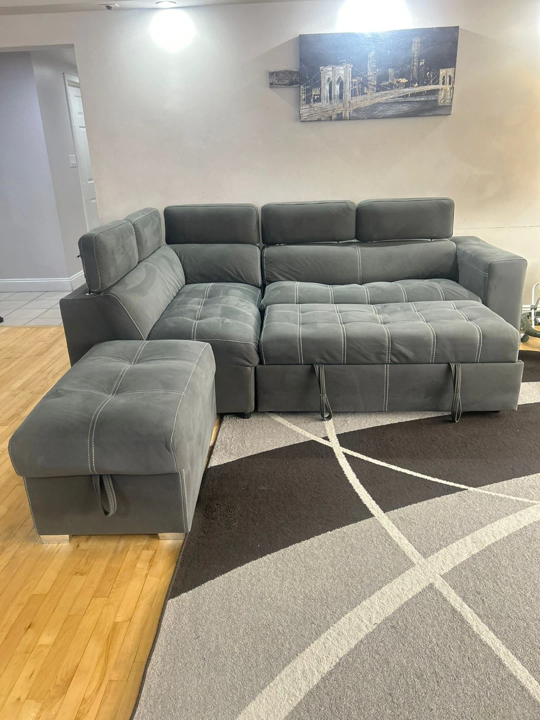 Drake 3-Piece Faux Suede Sectional with Storage Ottoman - photo 2
