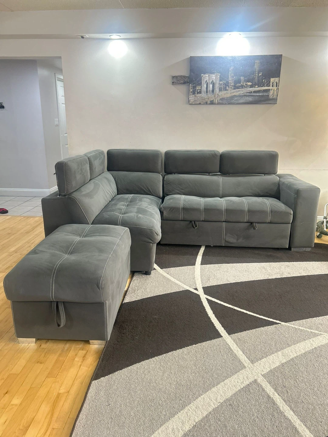 Drake 3-Piece Faux Suede Sectional with Storage Ottoman