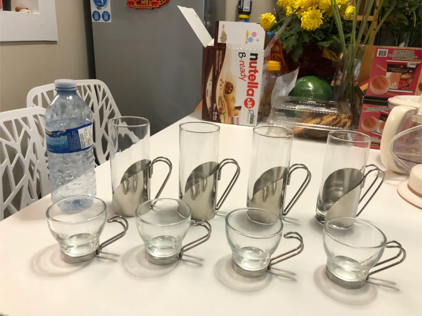 Set of 4 Glass Mugs with Metal Handles