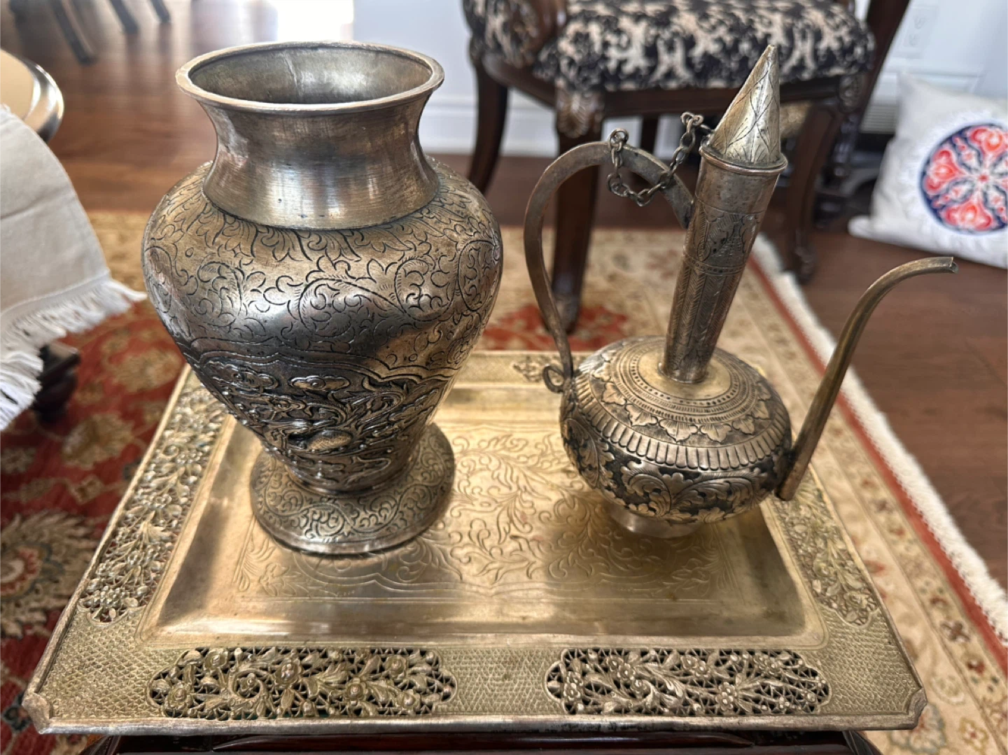 Antique Silver Tone Decorative Vase and Pitcher Set - photo 2