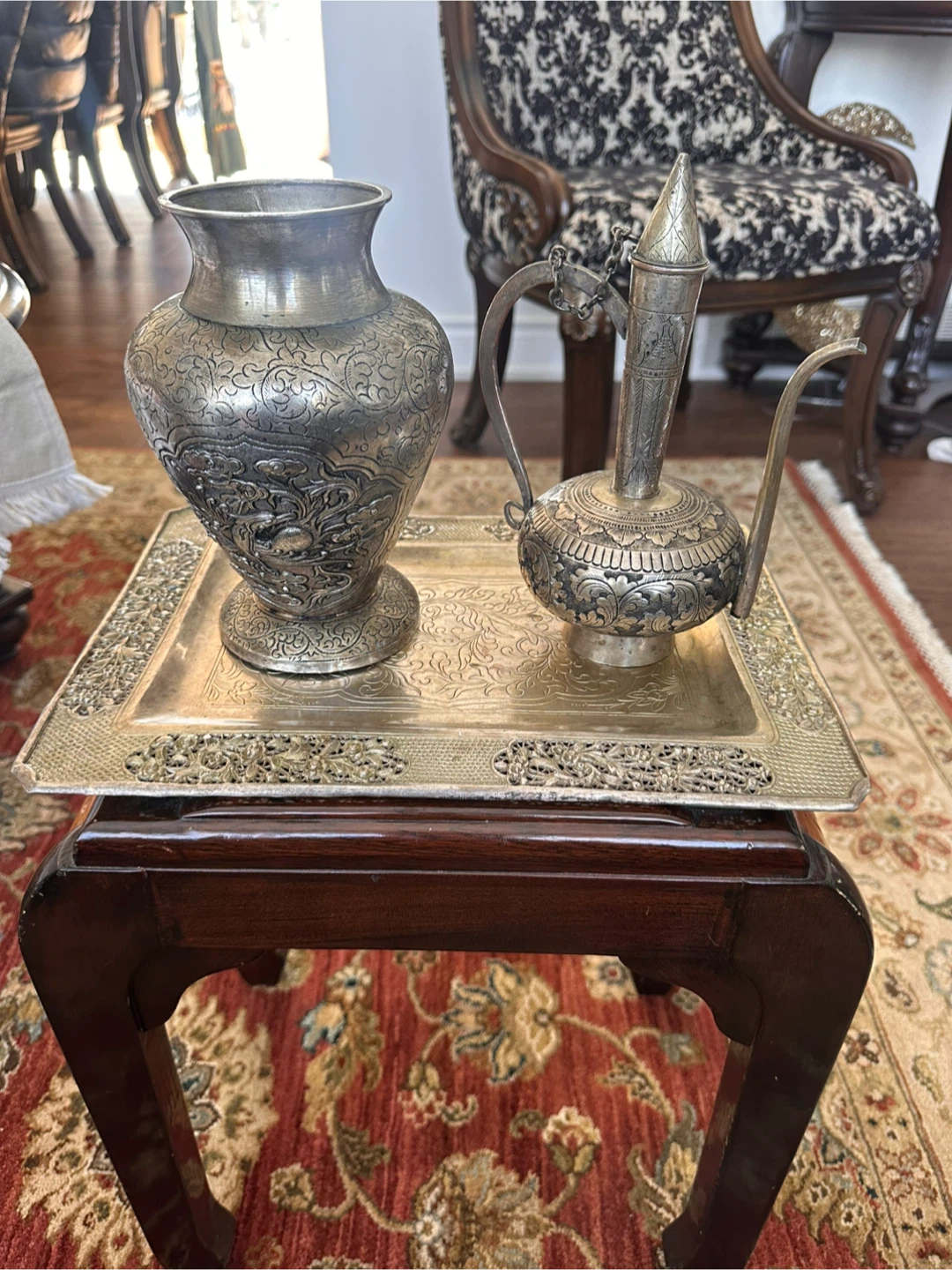 Antique Silver Tone Decorative Vase and Pitcher Set - photo 3