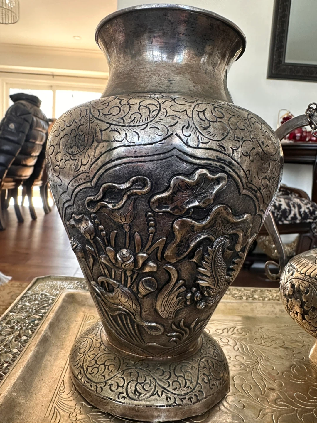 Antique Silver Tone Decorative Vase and Pitcher Set - photo 5