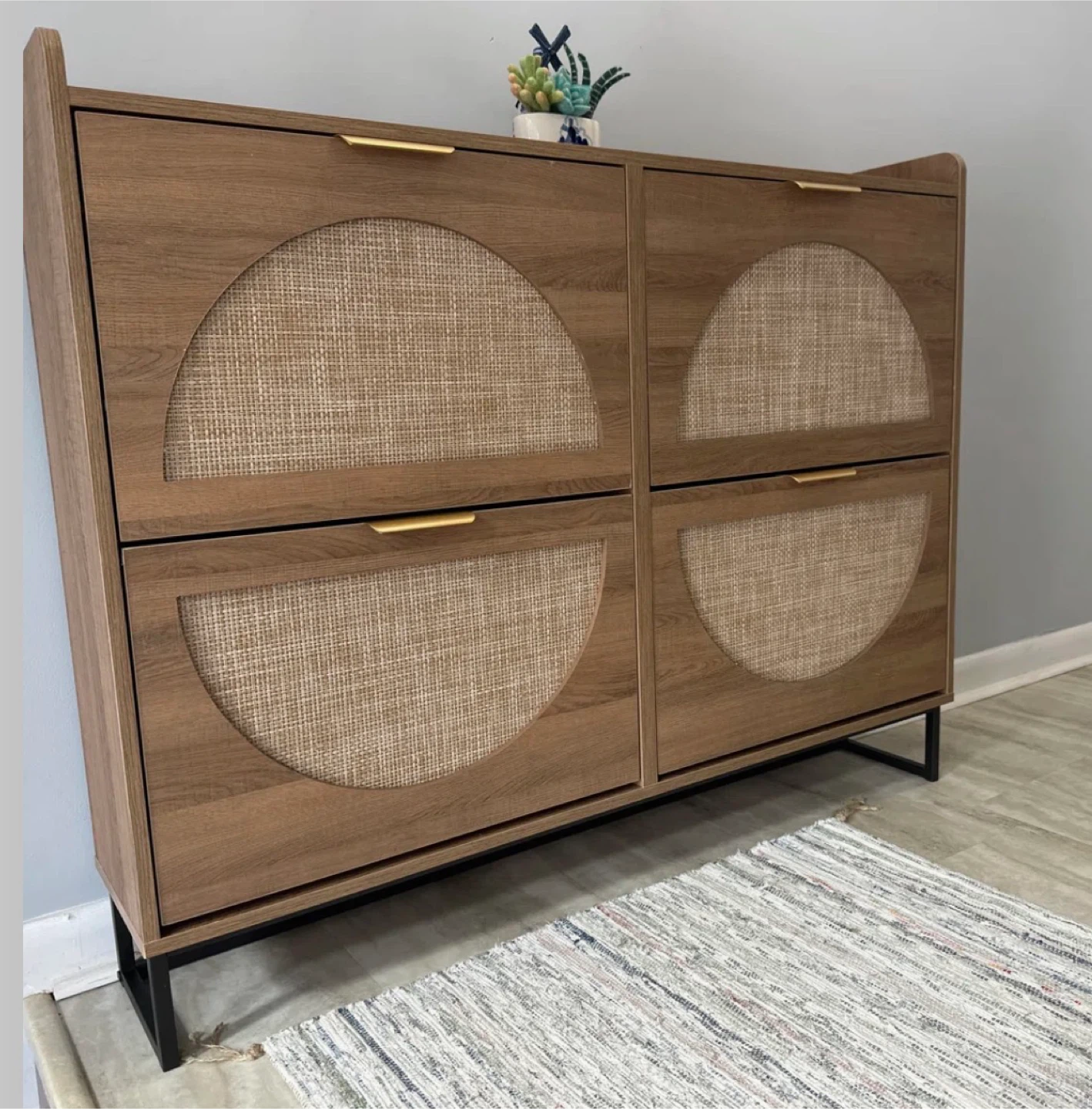 Shoe Wooden Cabinet with Cane Door Inserts