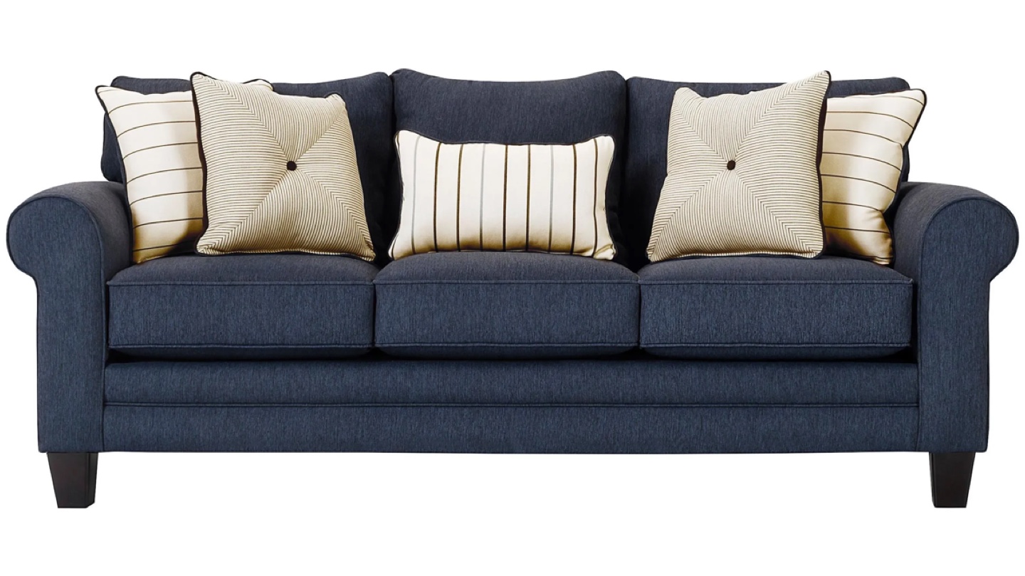 Navy Blue Sofa with Accent Pillows