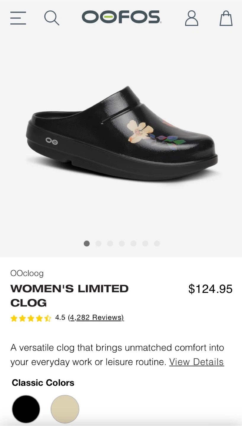 OOFOS Women's Limited Clog Black Floral