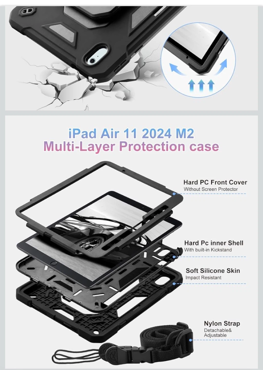 iPad Air 11" 2024 M2 Multi-Layer Protection Case with Strap - photo 4