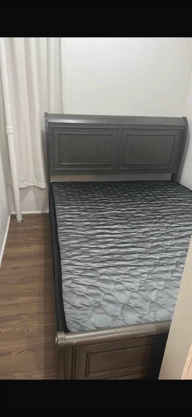 Dark Gray Wooden Sleigh Bed Frame