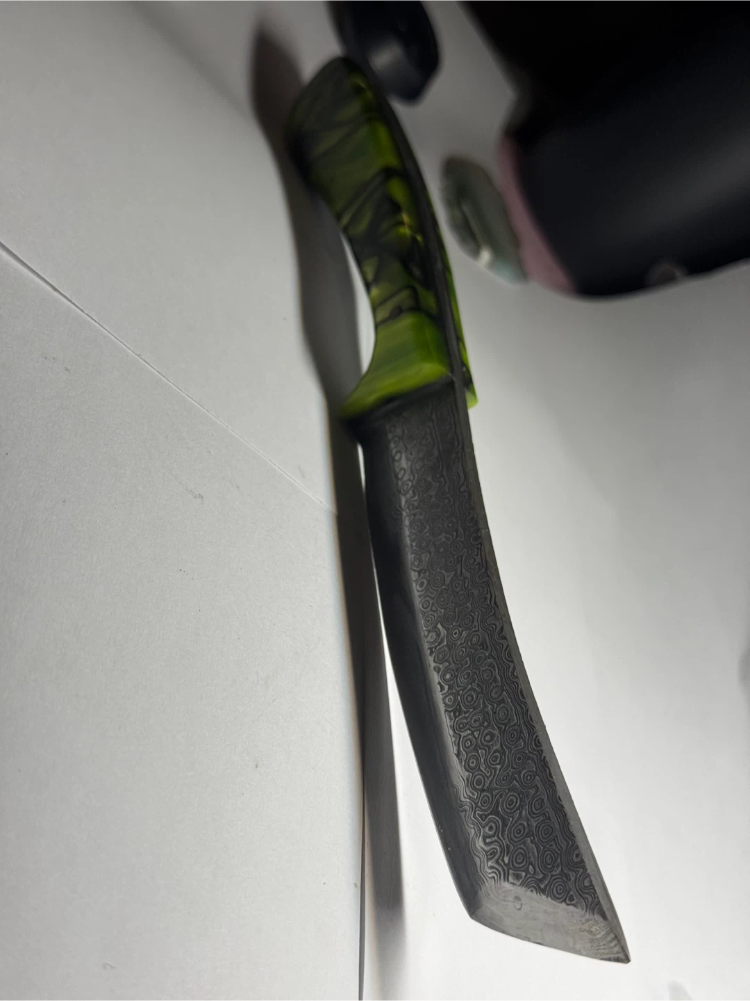 Damascus Pattern Knife with Green Handle - photo 2