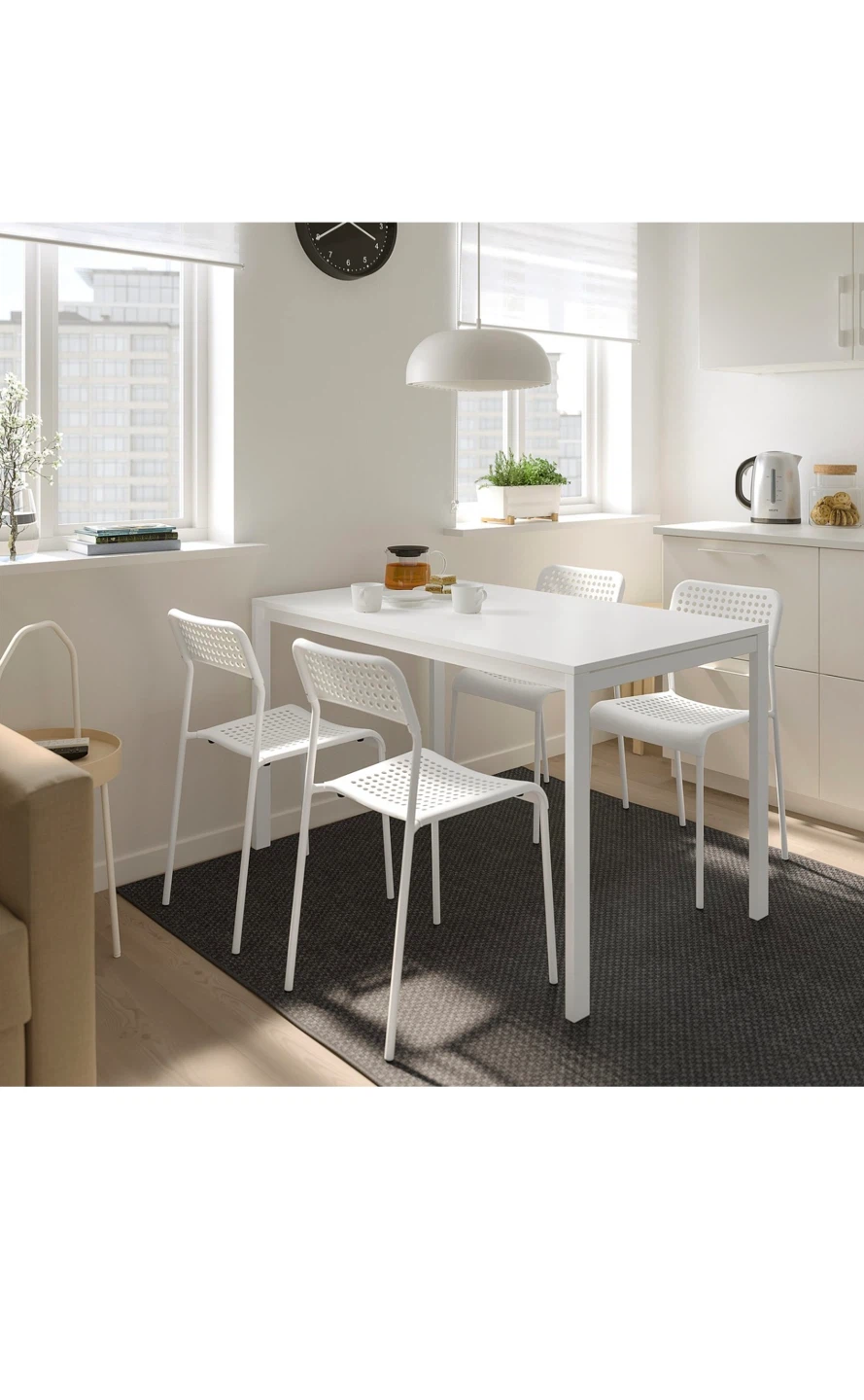 White Dining Table and 4 Chairs Set