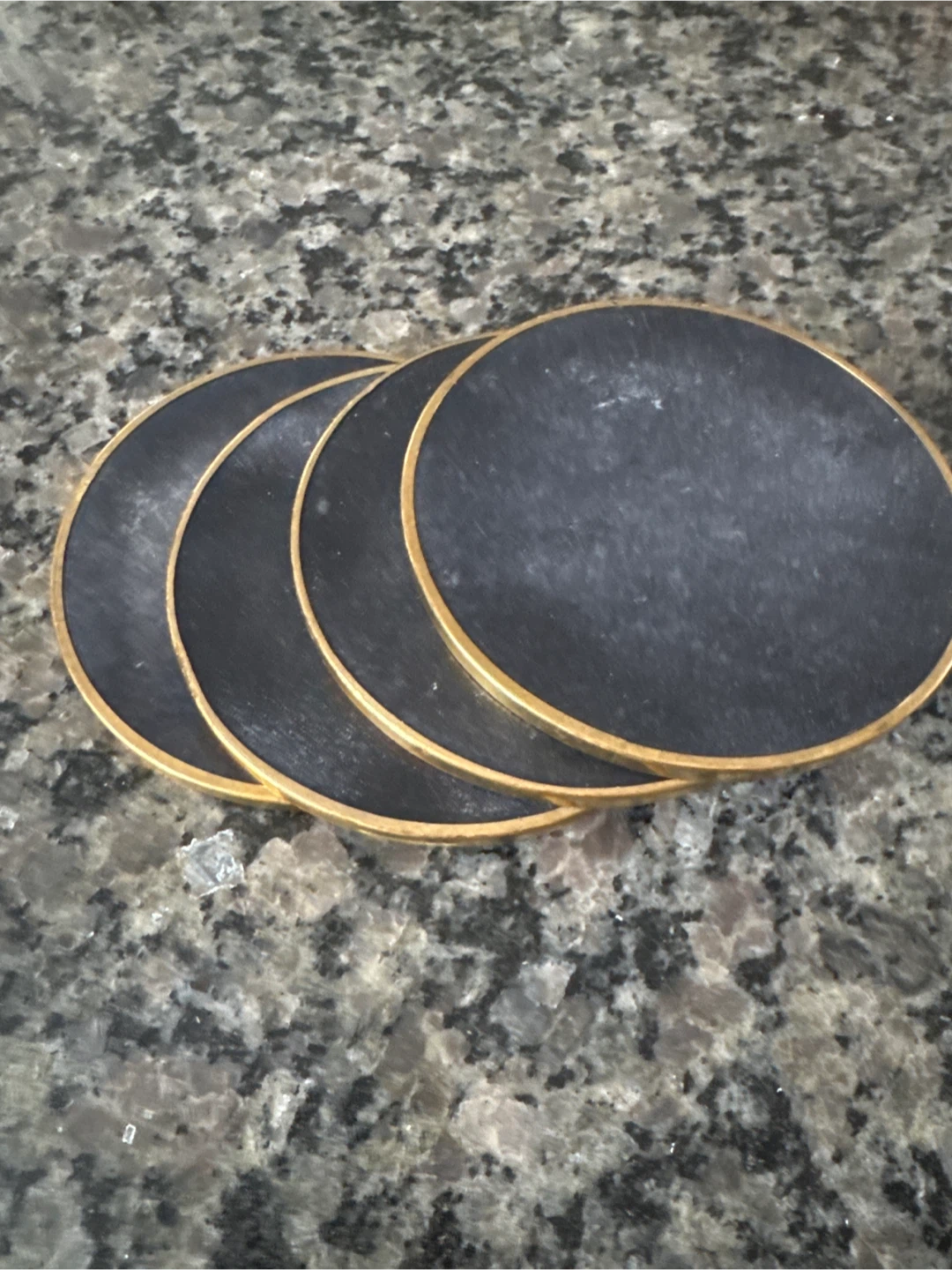 Set of 4 Round Coasters with Gold Trim