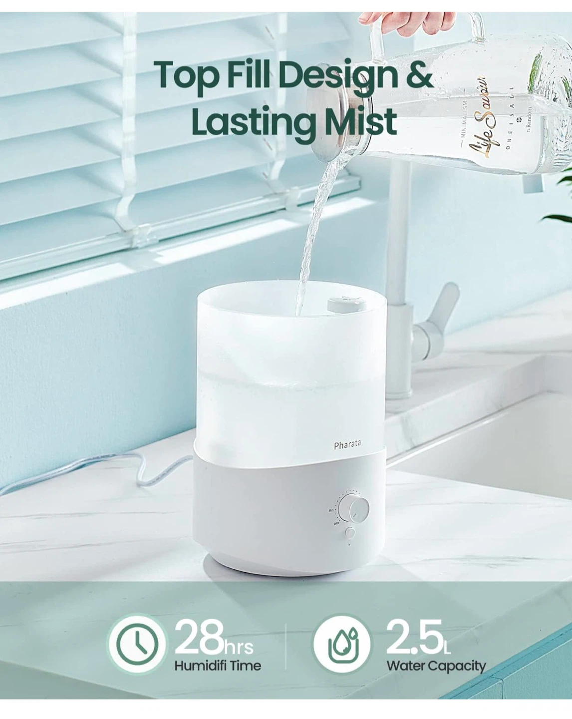 Pharata Cool Mist Humidifier - 2.5L Water Capacity - photo 3