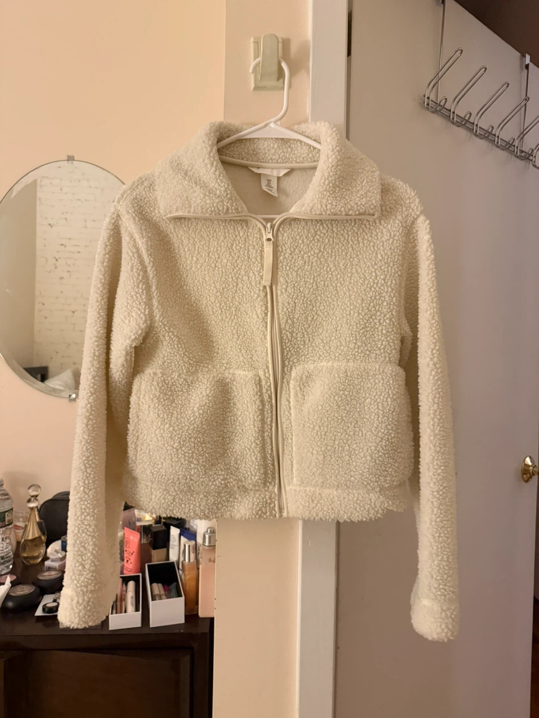 H&M Women’s Light Cream Teddy Fleece Jacket S
