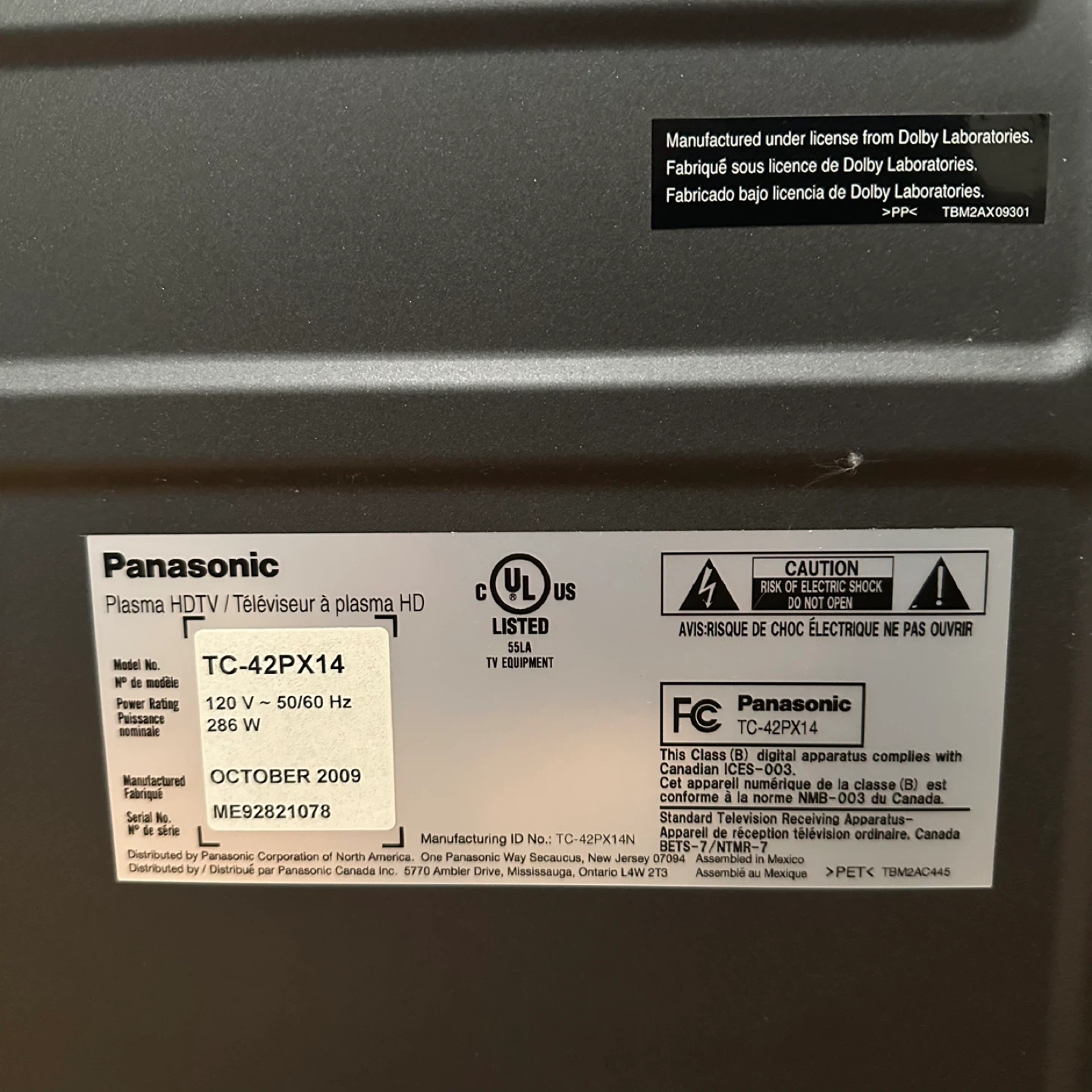Panasonic 42” Plasma HDTV w/ Stand & Remote - photo 5