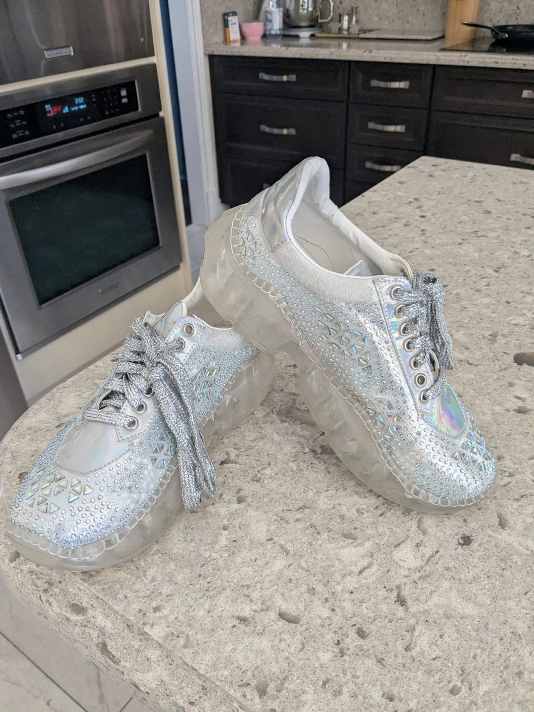 Sparkly Silver Chunky Platform Sneakers