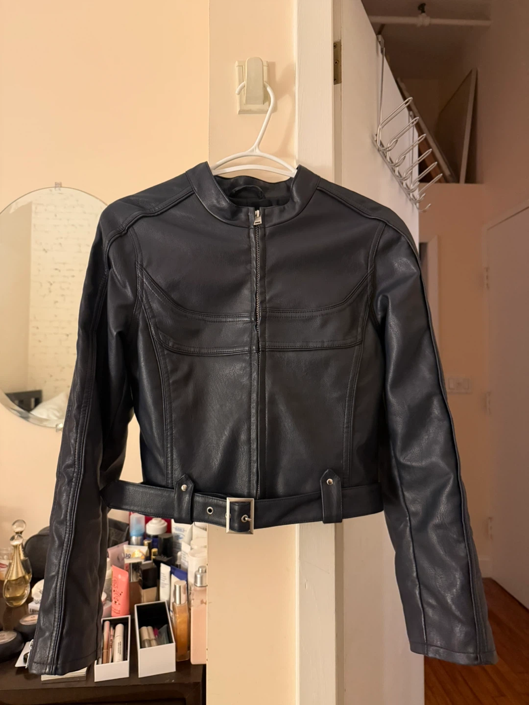 Urban Outfitters Women’s Blue Faux Leather Moto Jacket Size S