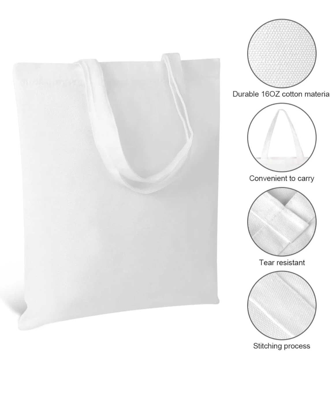 10 Pack Blank White Canvas Tote Bags - 16oz Cotton - photo 5