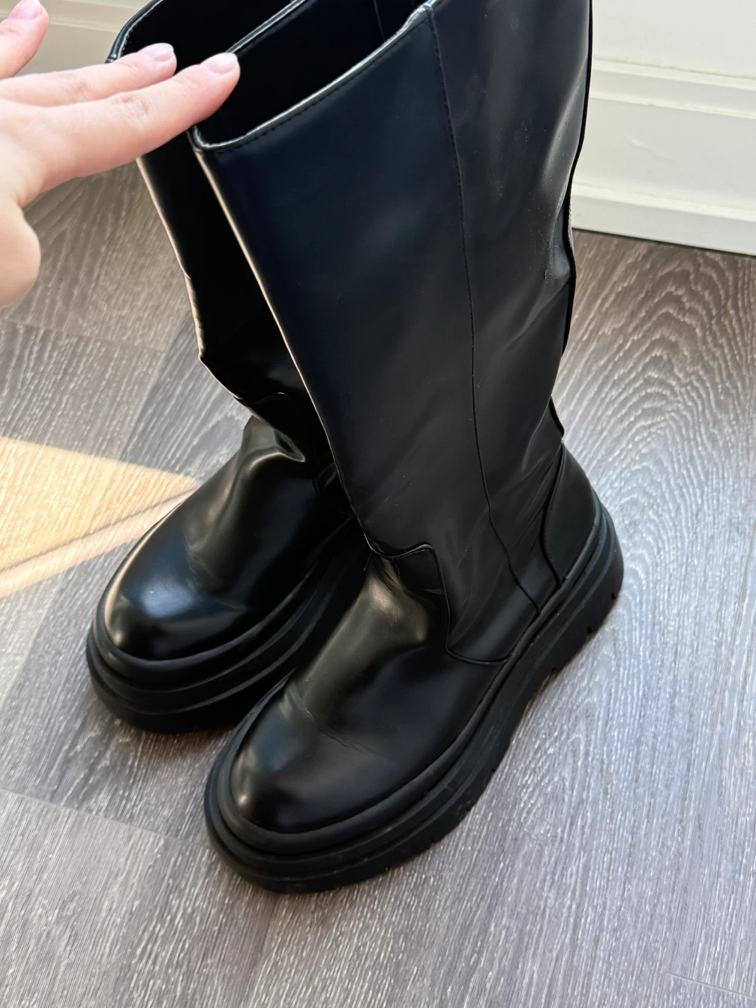 Zara Black Faux Leather Chunky Platform Boots - Size 38