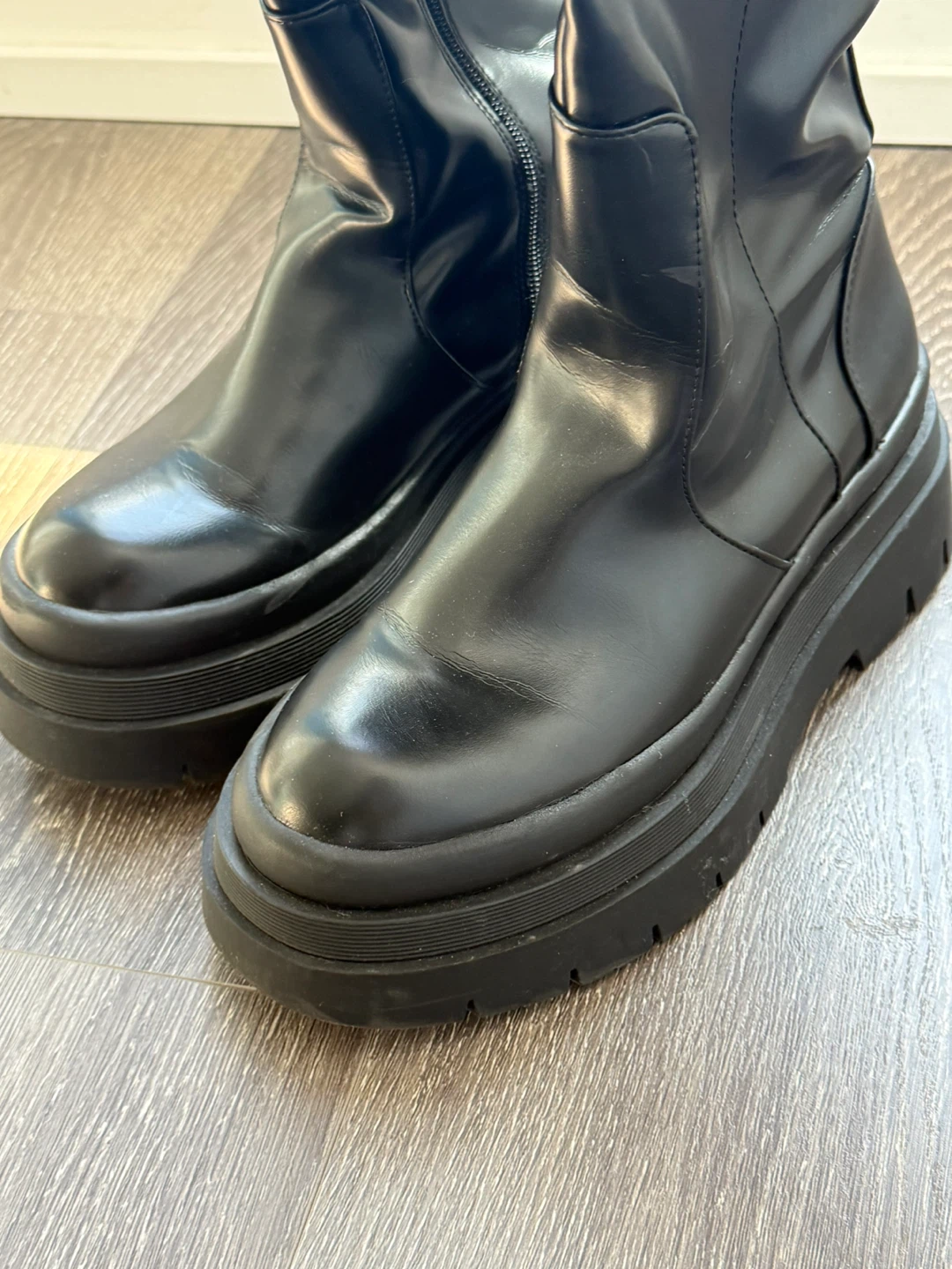 Zara Black Faux Leather Chunky Platform Boots - Size 38 - photo 2