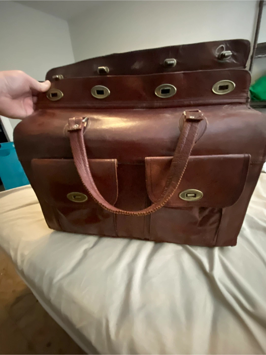 Vintage Brown Leather Satchel Bag - photo 3