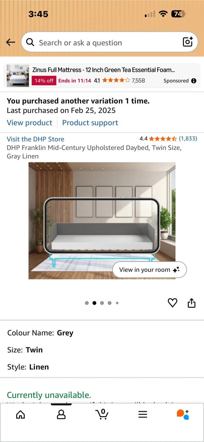 double upholstered day bed
