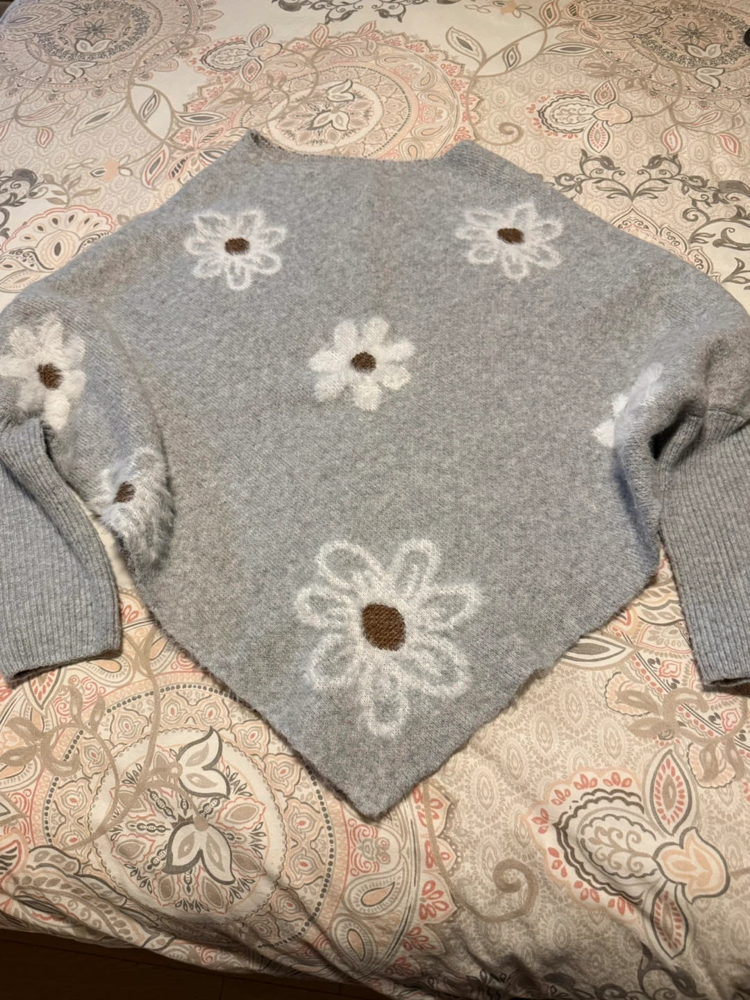 Women Grey Sweater with Daisy Embroidery. Priced to clear!