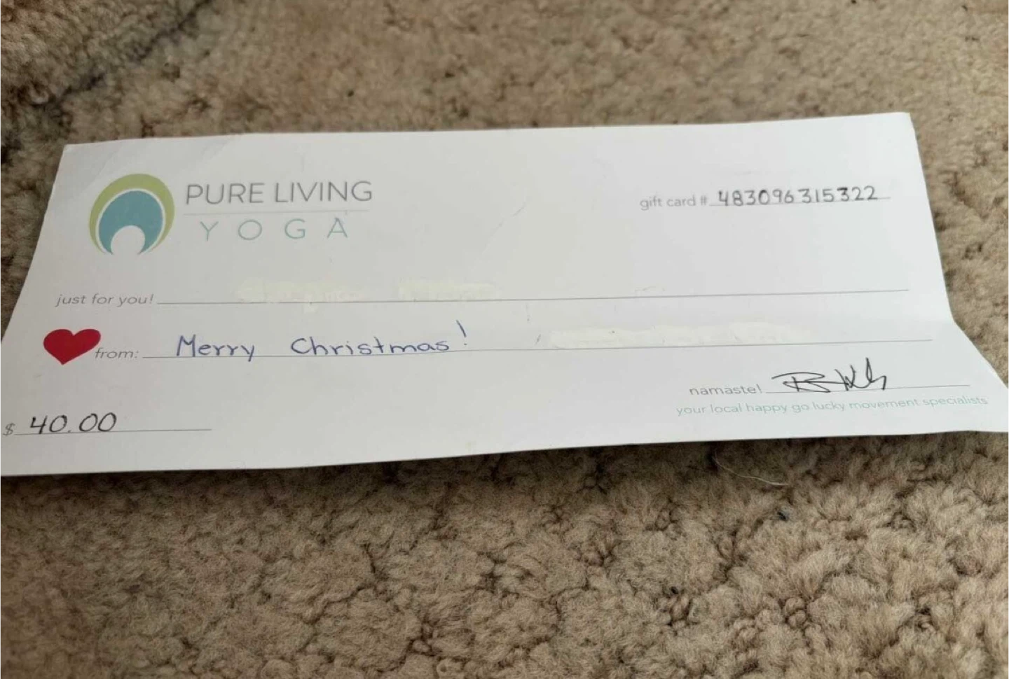 $40 Pure Living Yoga Gift Certificate - photo 2