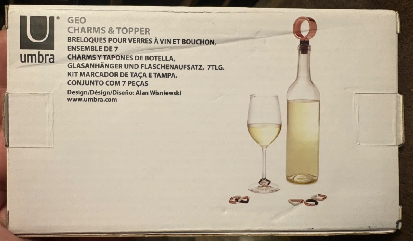 Umbra GEO Charms & Topper Set for wine bottle and glasses