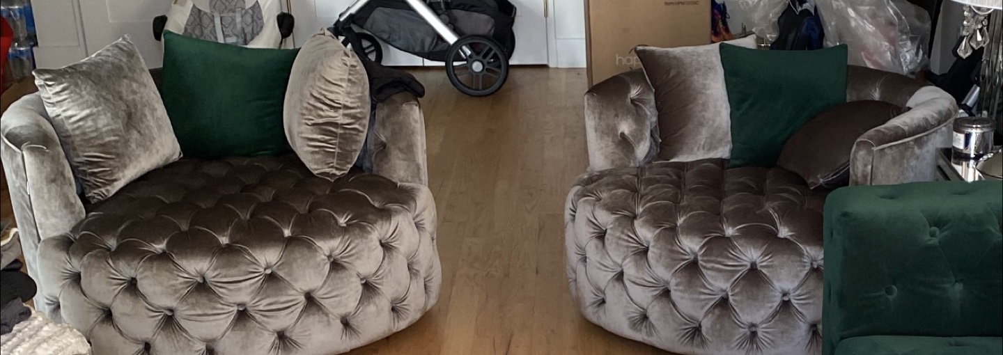Velvet Accent Chairs with Tufted Ottoman - photo 2