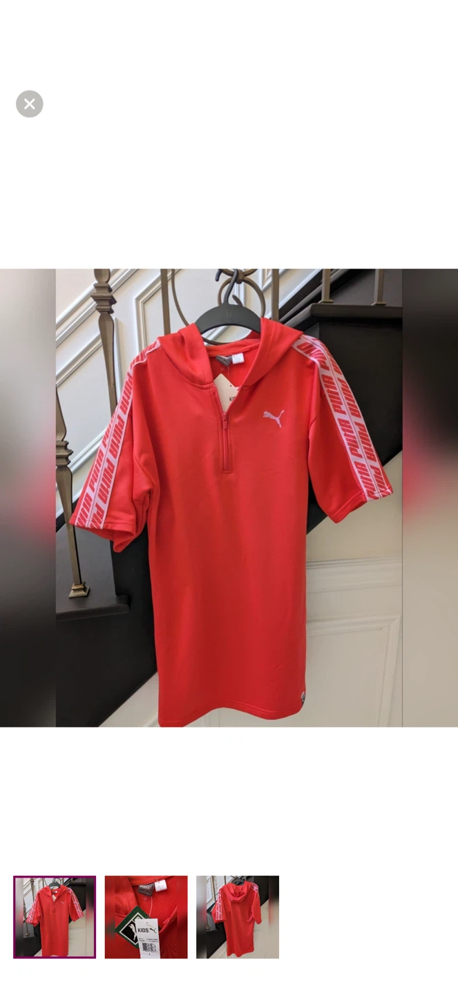 Puma Kids Red Short Sleeve Hoodie Dress Size L