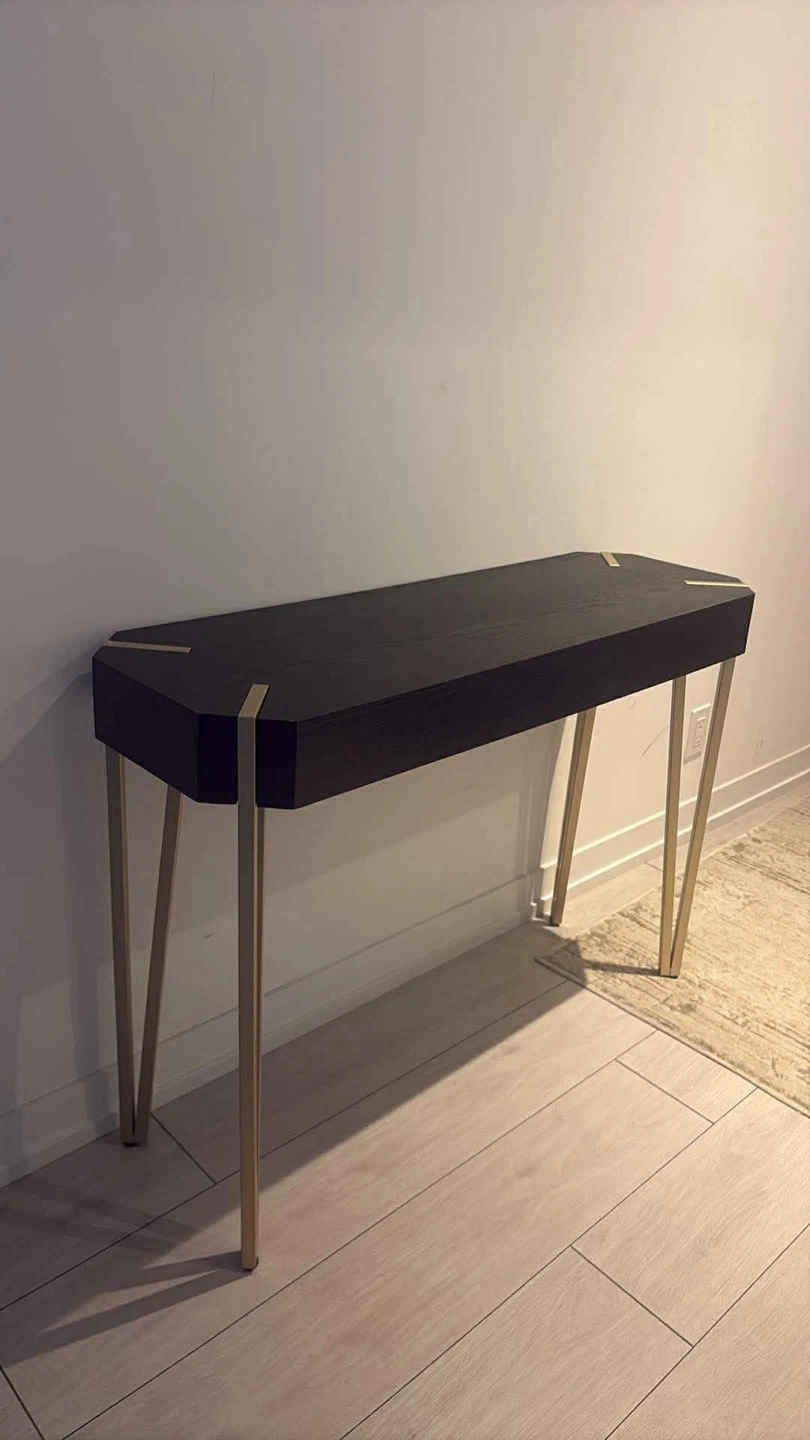 Dark Wood Console Table with Gold Legs