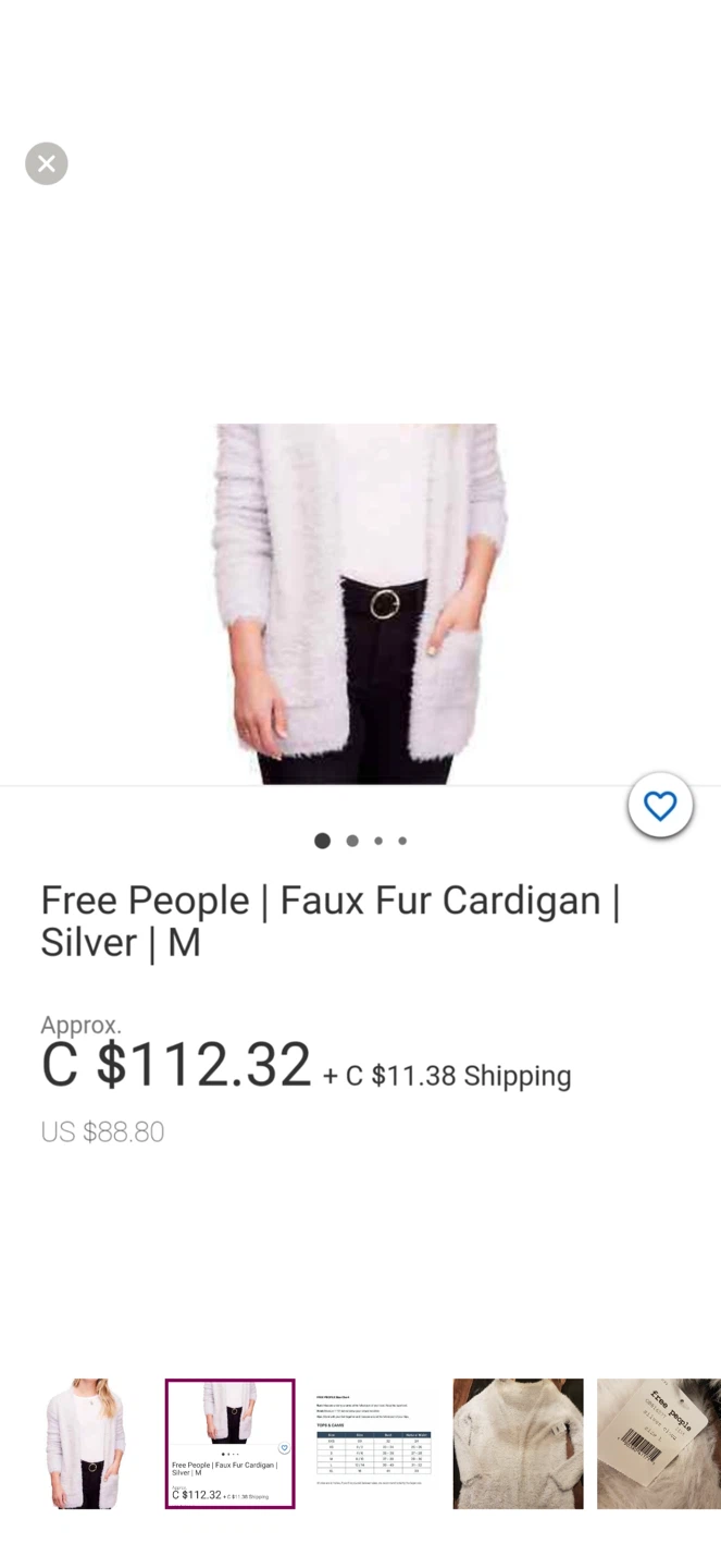 Free People Faux Fur Cardigan | Silver | Medium - photo 2