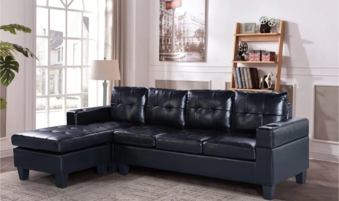 Sectional Sofa - Black Leather! FREE DELIVERY 🚚