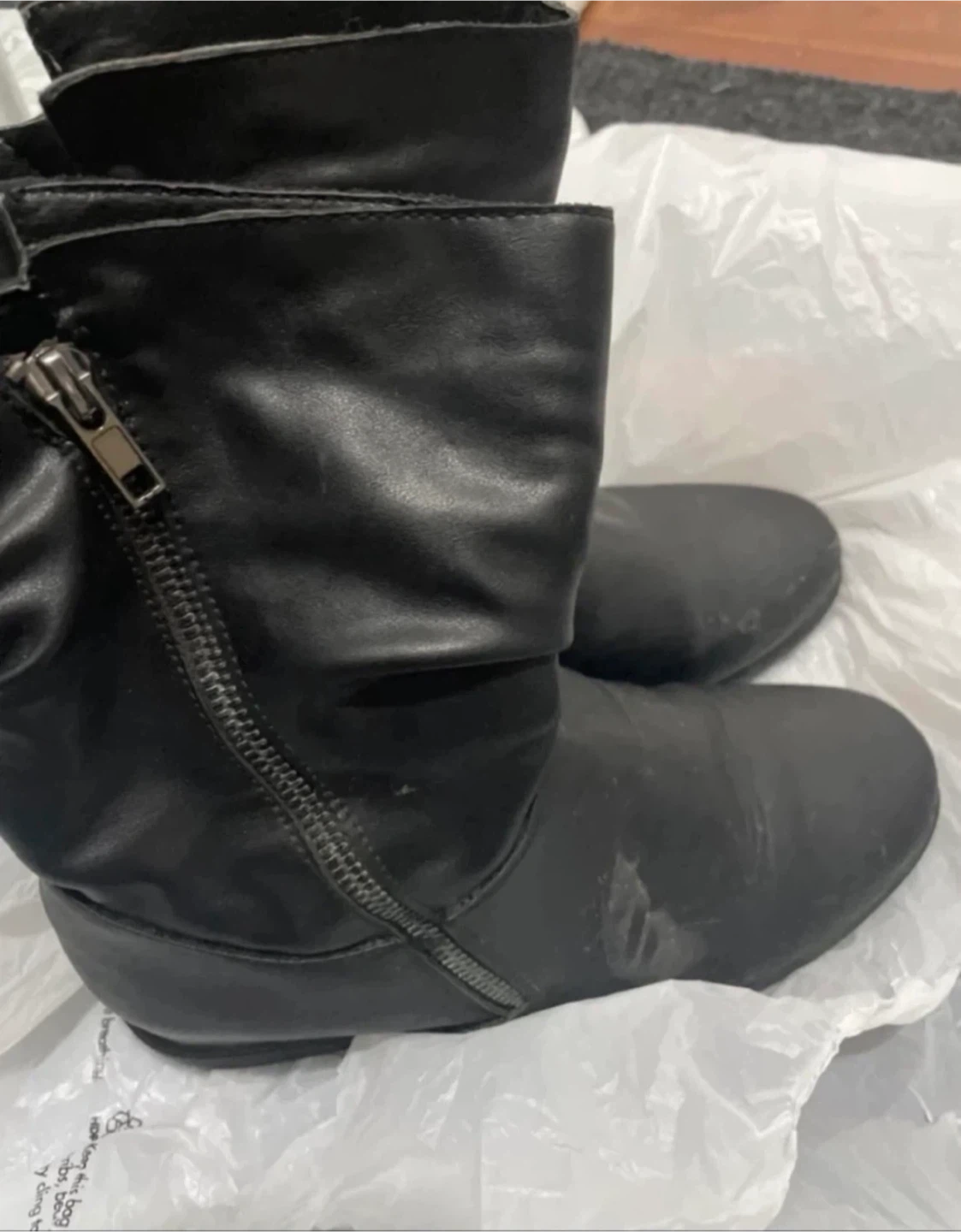 Black Faux Leather Boots with Side Zips "🧡"