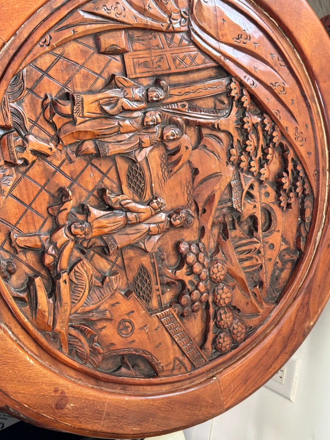 Vintage Carved Wood Side Table with 4 Stool - photo 2