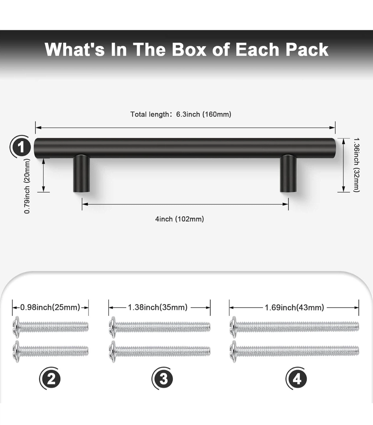 Black Cabinet Handles (4" Hole Center) 25 pack  PS25 - photo 3