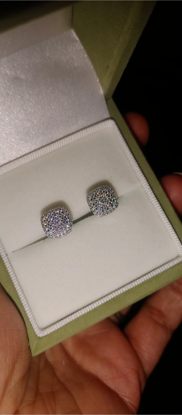 Free test diamond 1.8 co cultivated Sparkly Square Stud Earrings - photo 2
